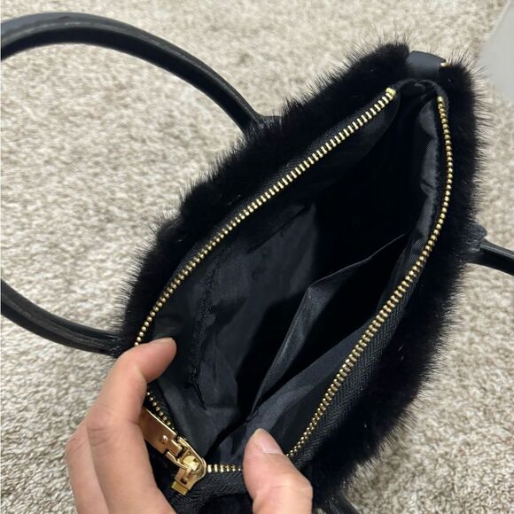 Striped Colorblock Handmade Real Mink Fur Mini Tote, Top Handle Bag, Crossbody - Picture 15 of 16